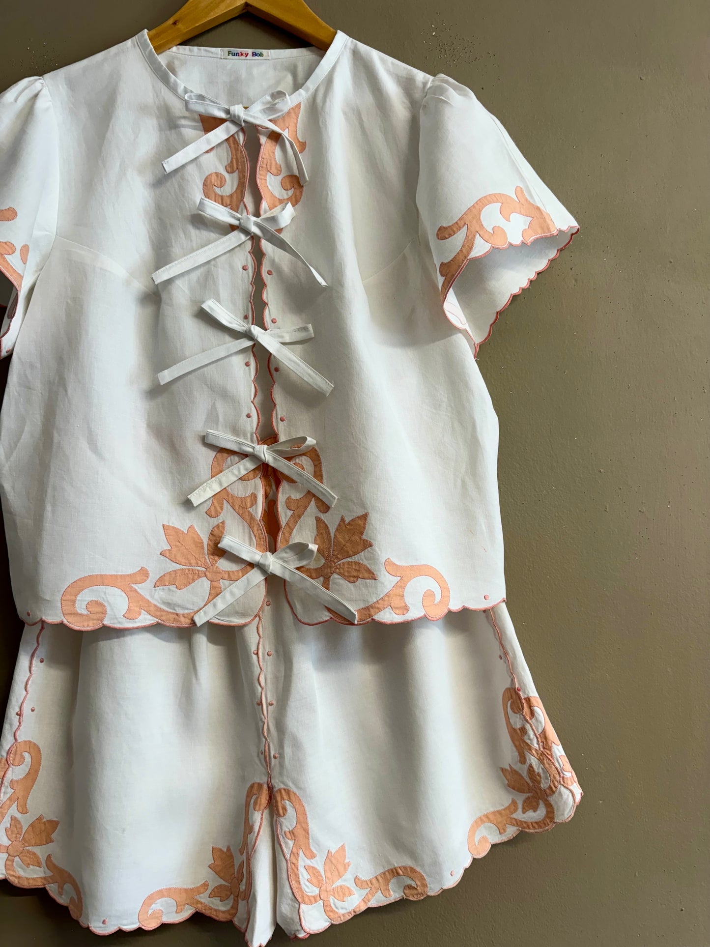 Embroidery linen twin set