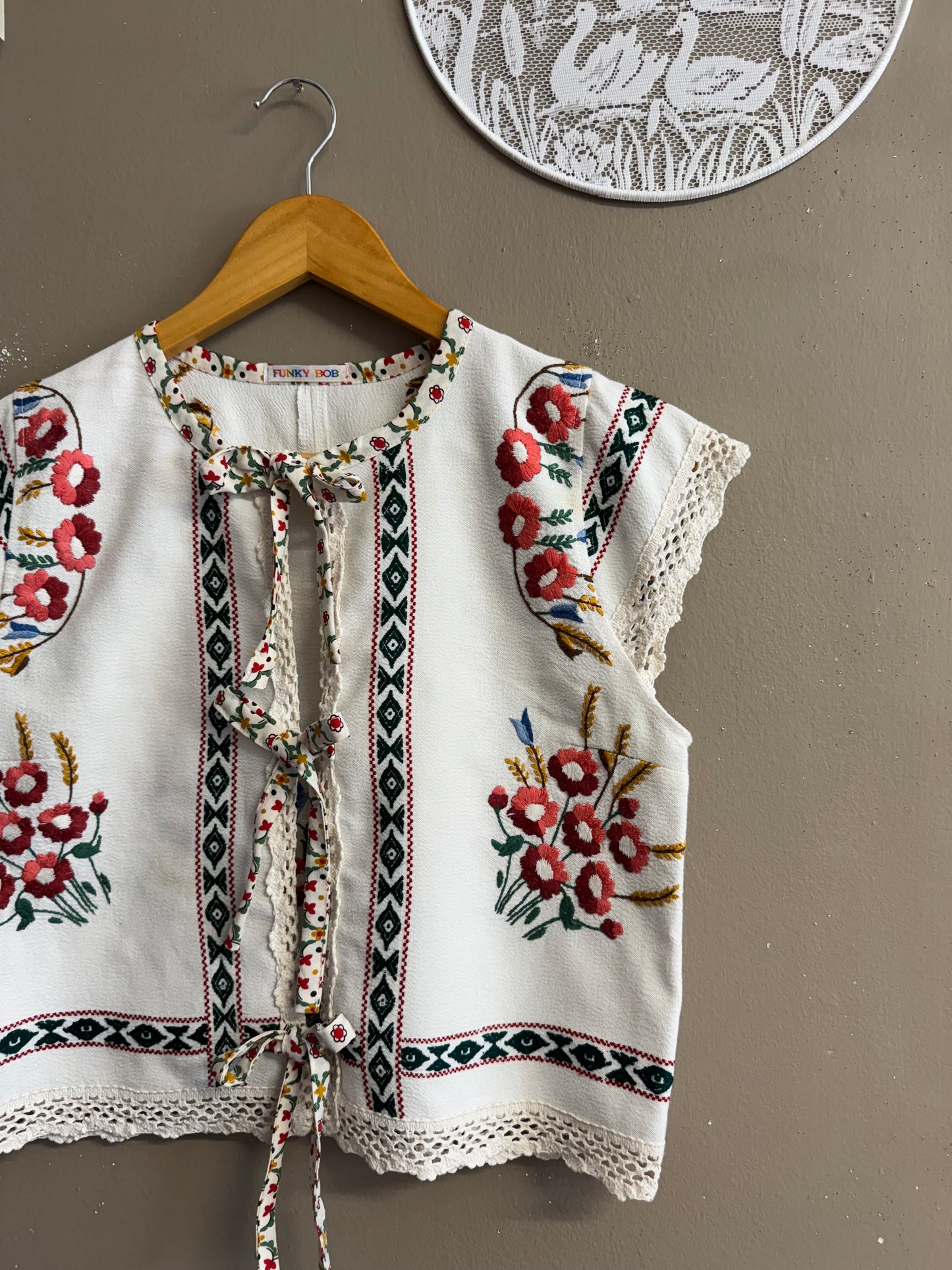 Beige embroidery blouse