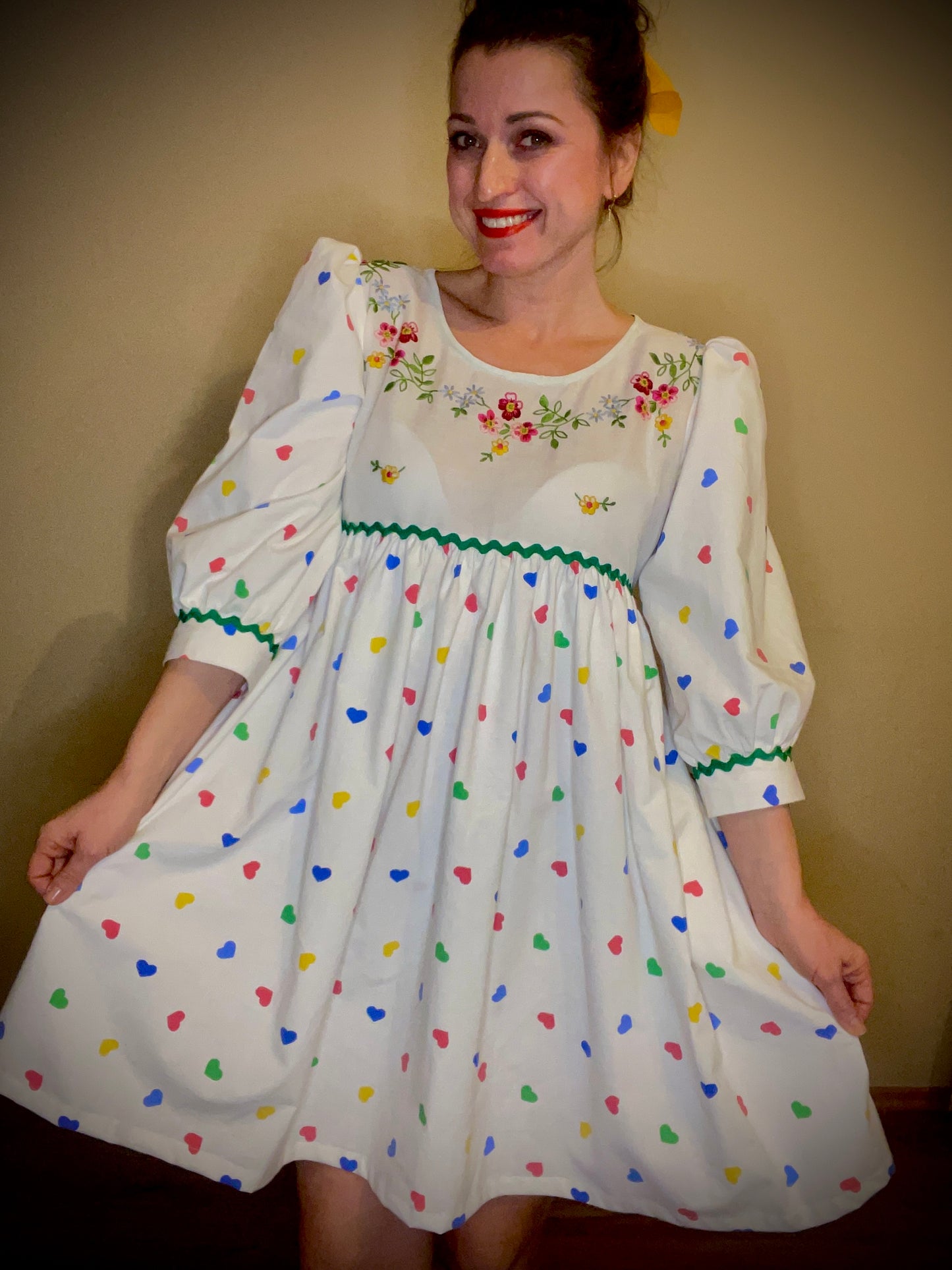 Dress with flover embroidery and hearts