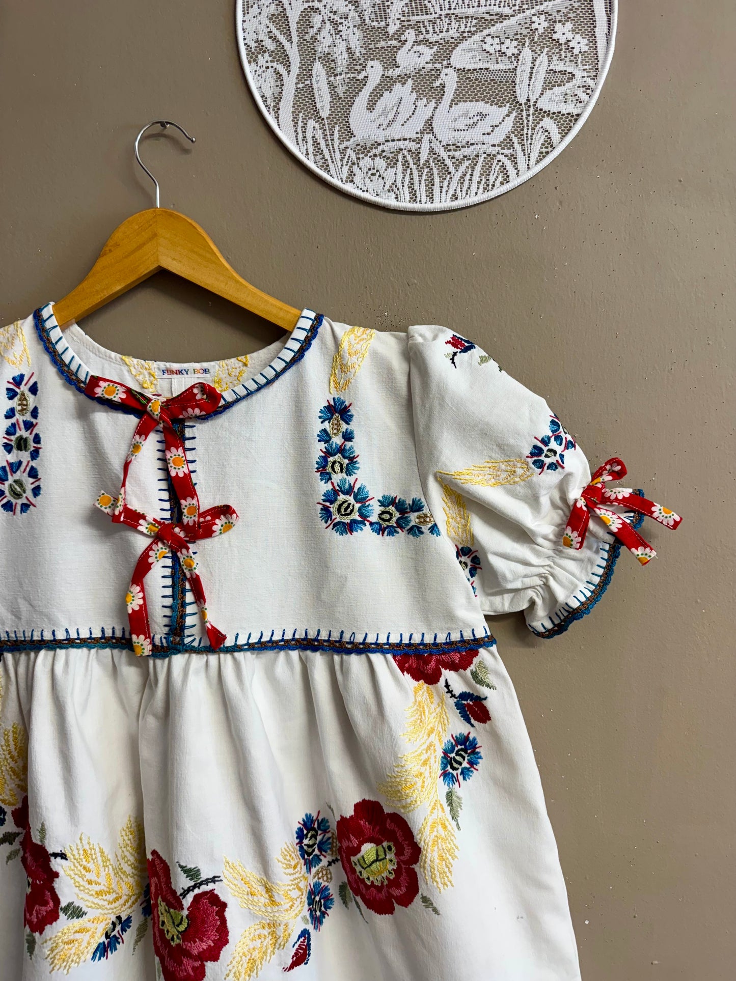 White cotton dress with handmade embroidery