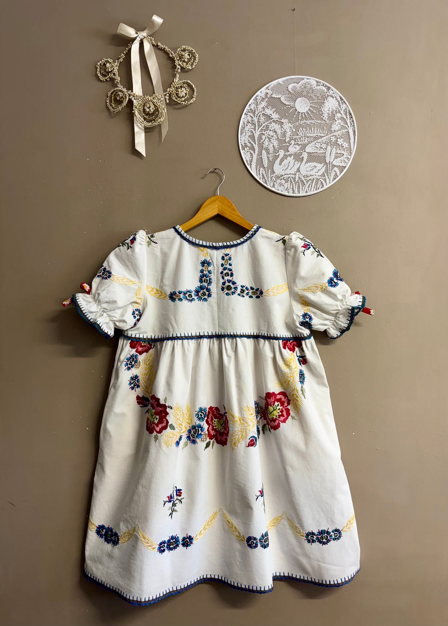 White cotton dress with handmade embroidery