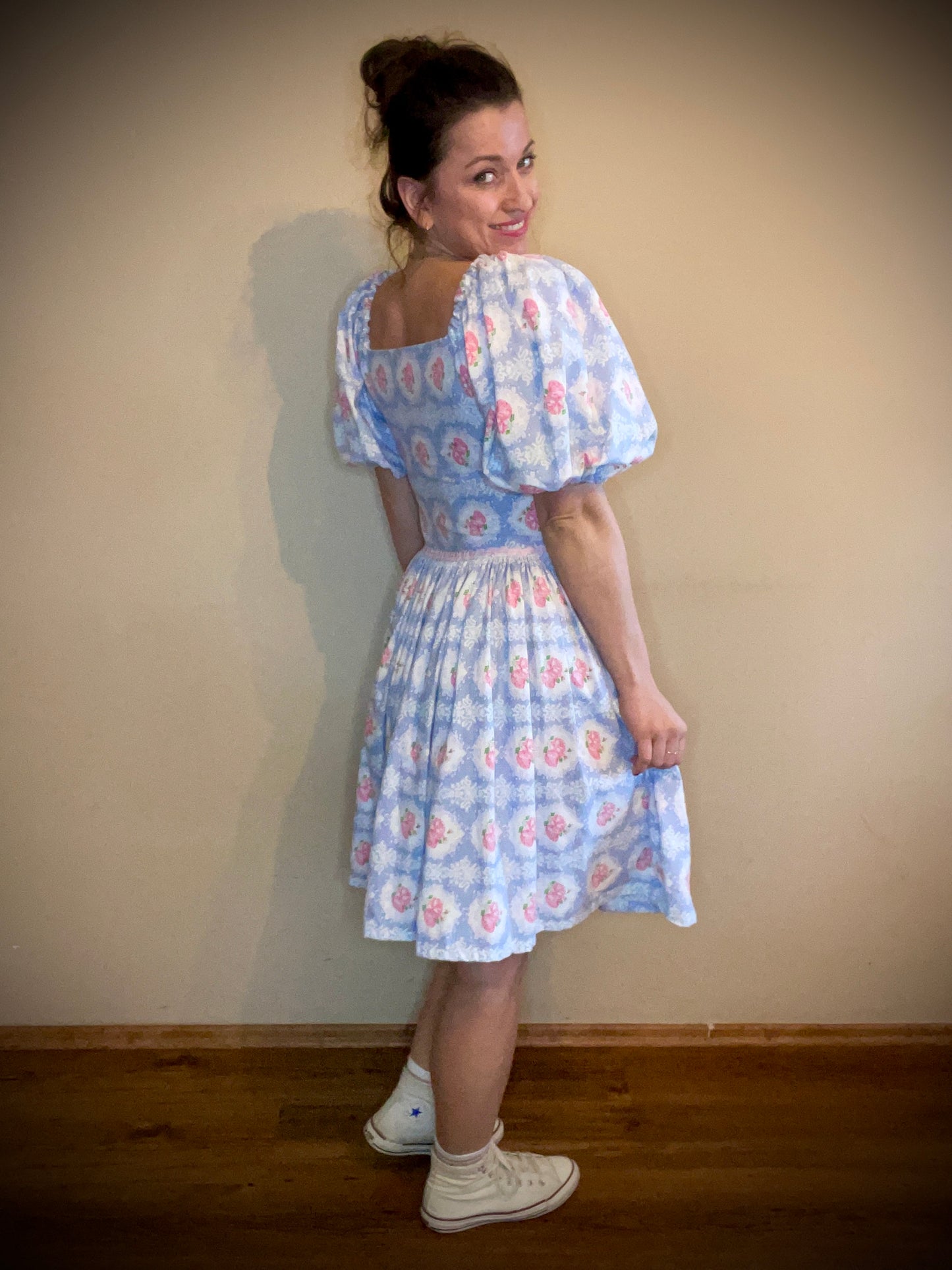Blue dress with roses