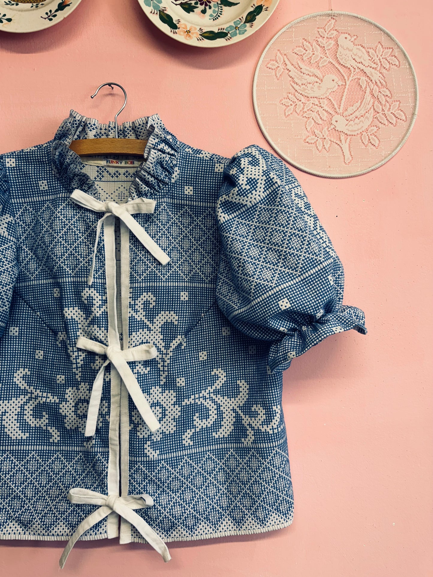 Blouse with blue embroidery
