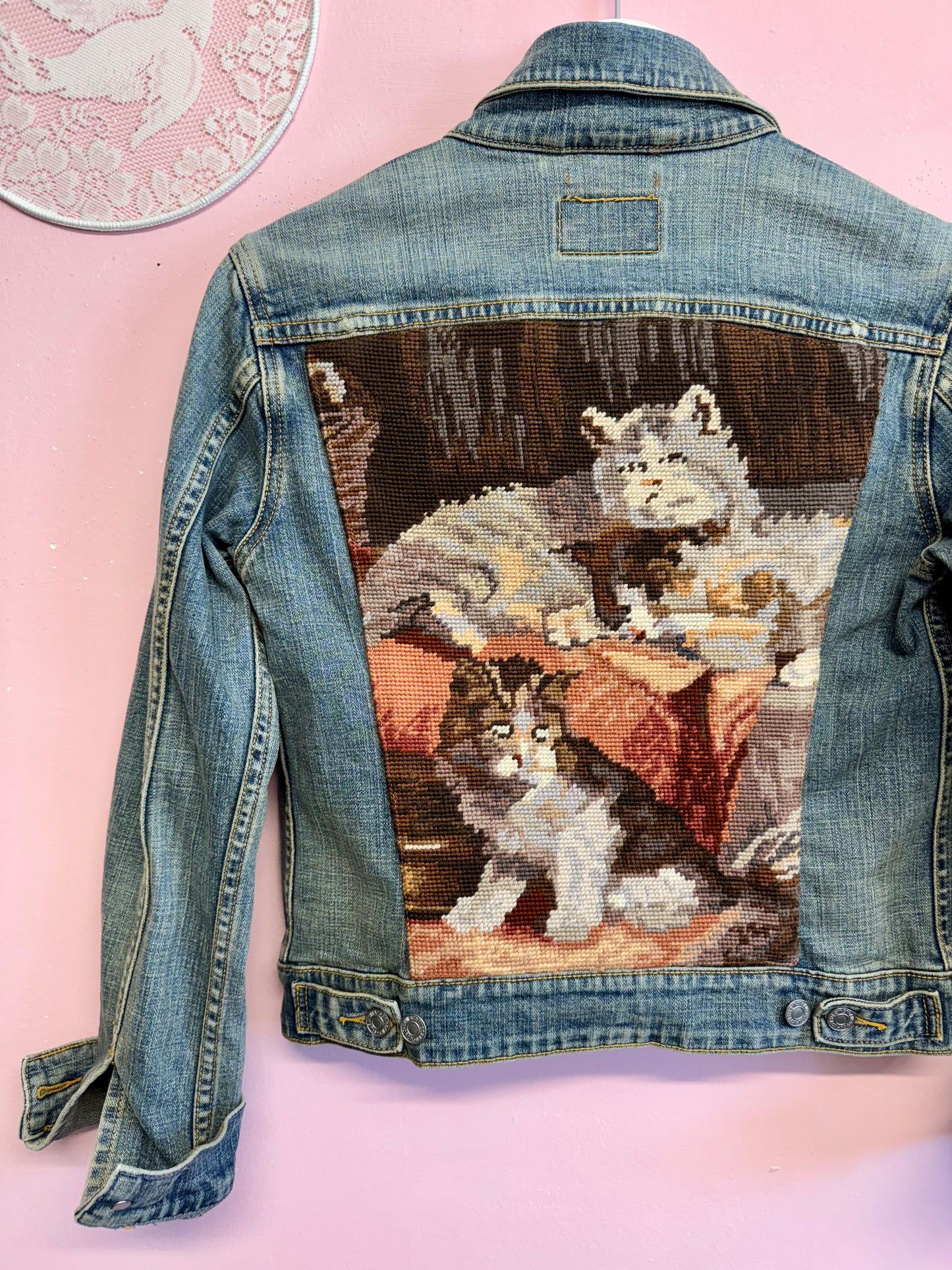 Jeans jacket with cats
