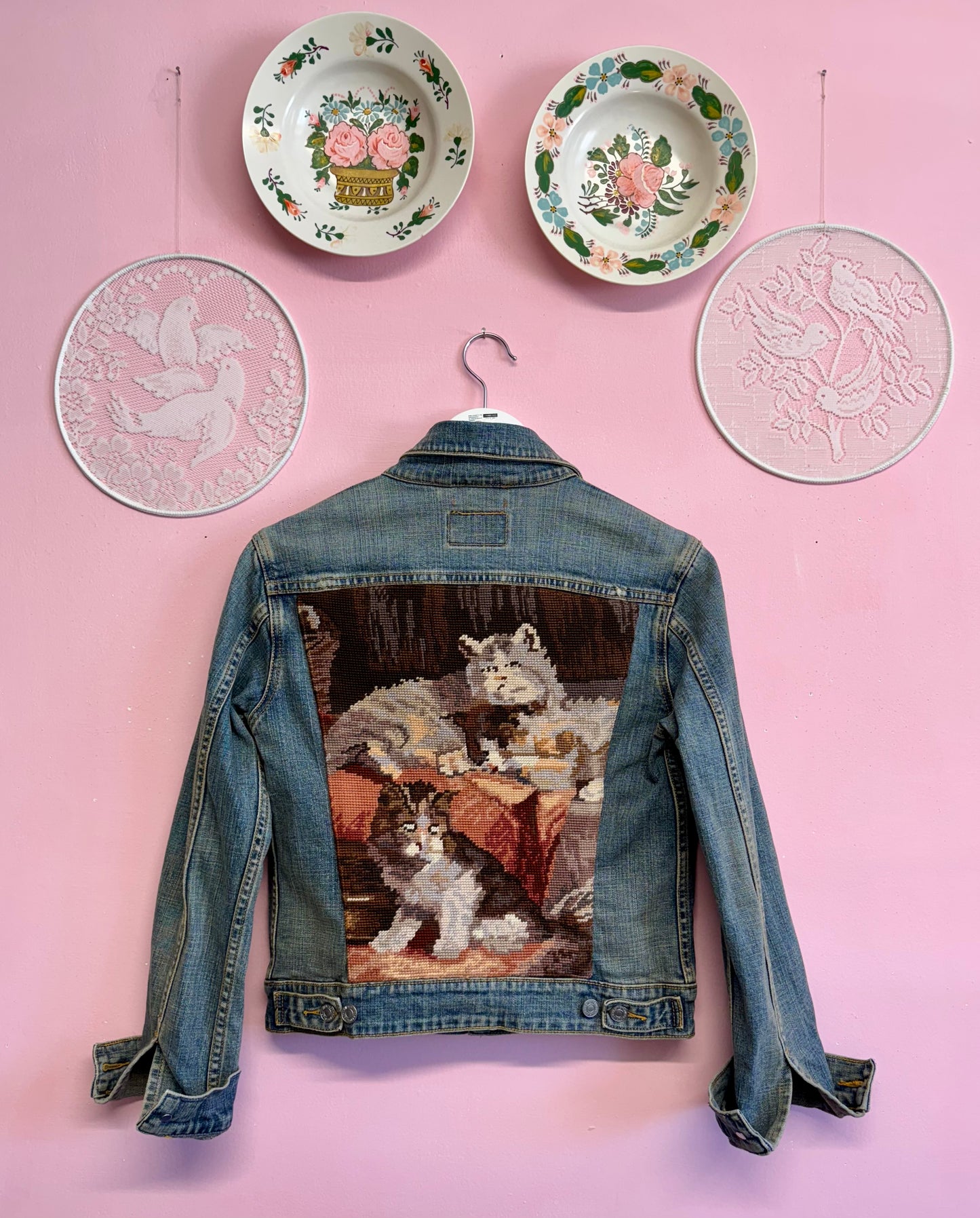 Jeans jacket with cats