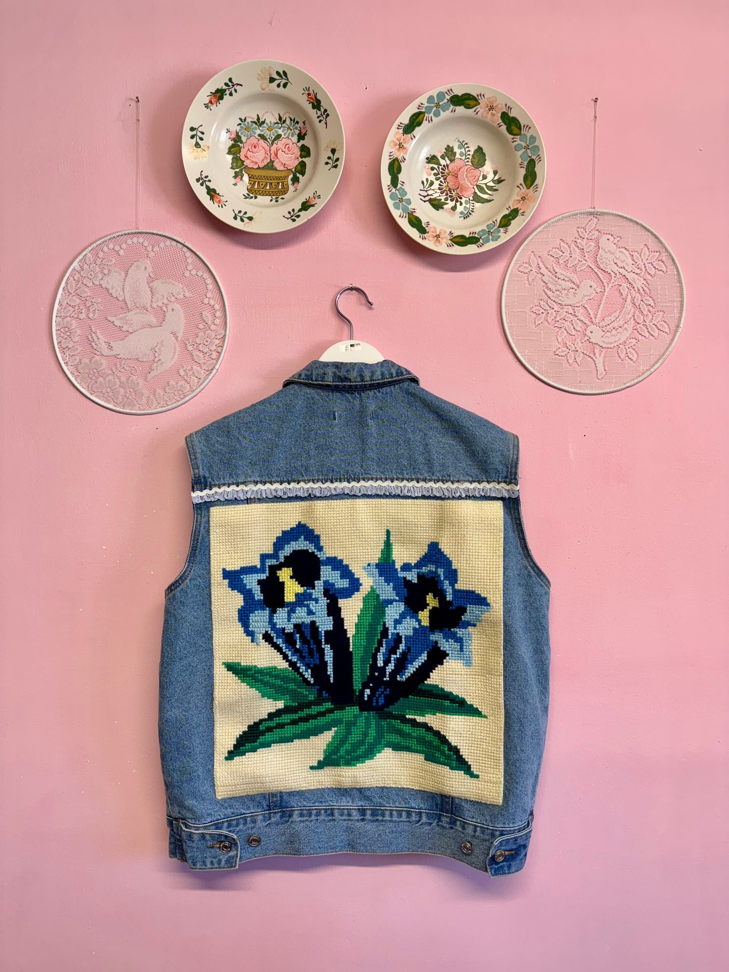 Jeans vest with flowers