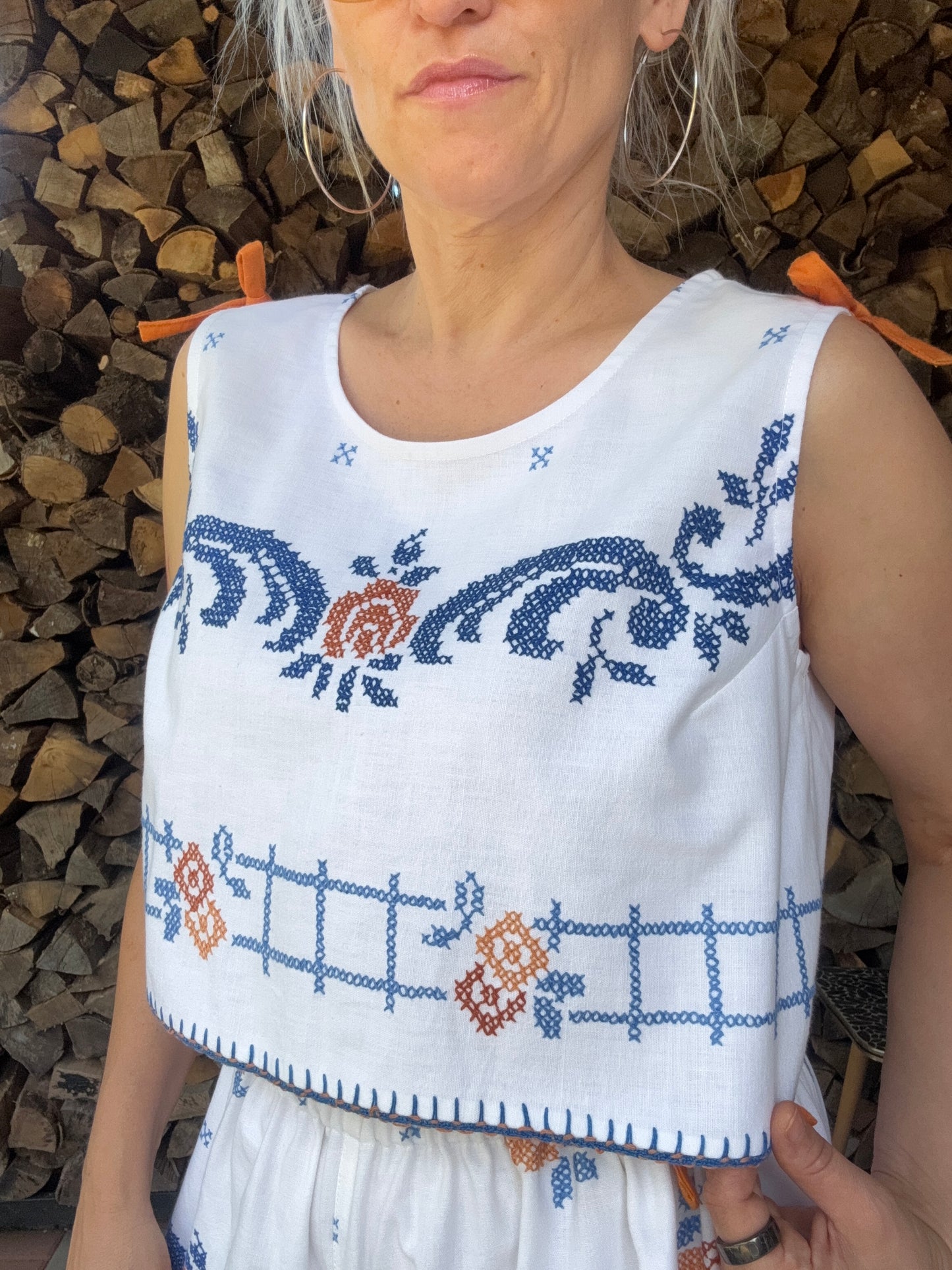 Cotton embroidery twinset