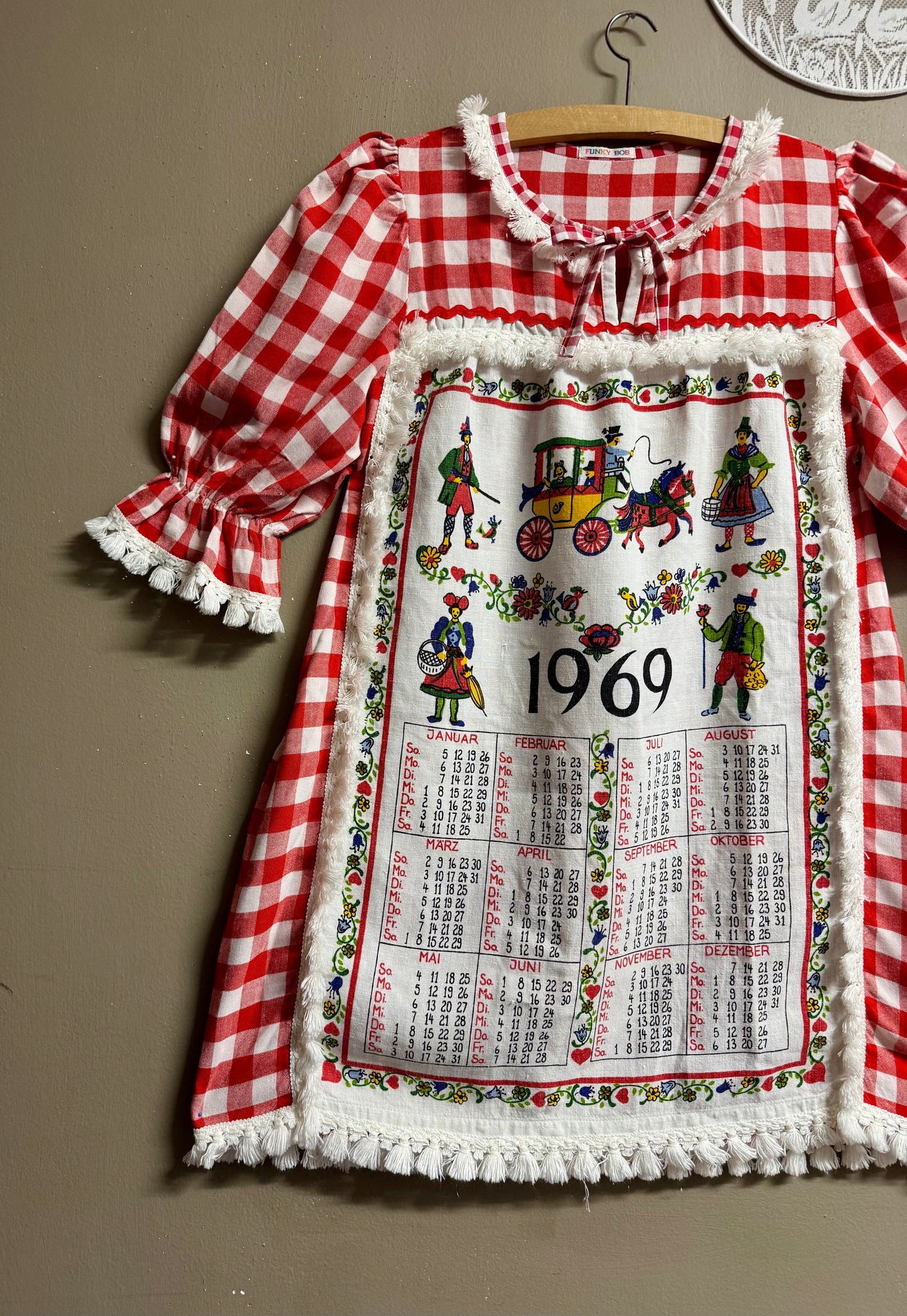 Gingham dress with teatowel 1969