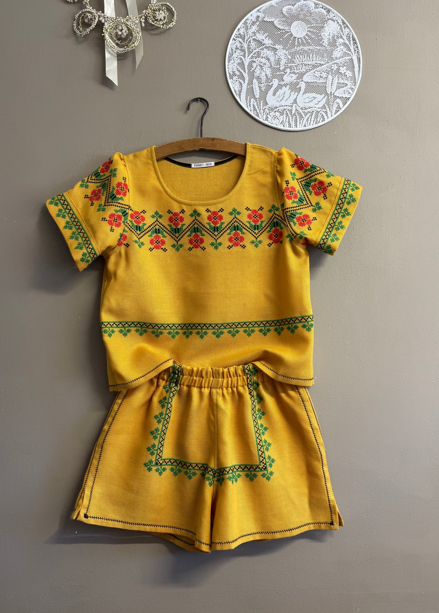 Embroidery mustard twinset