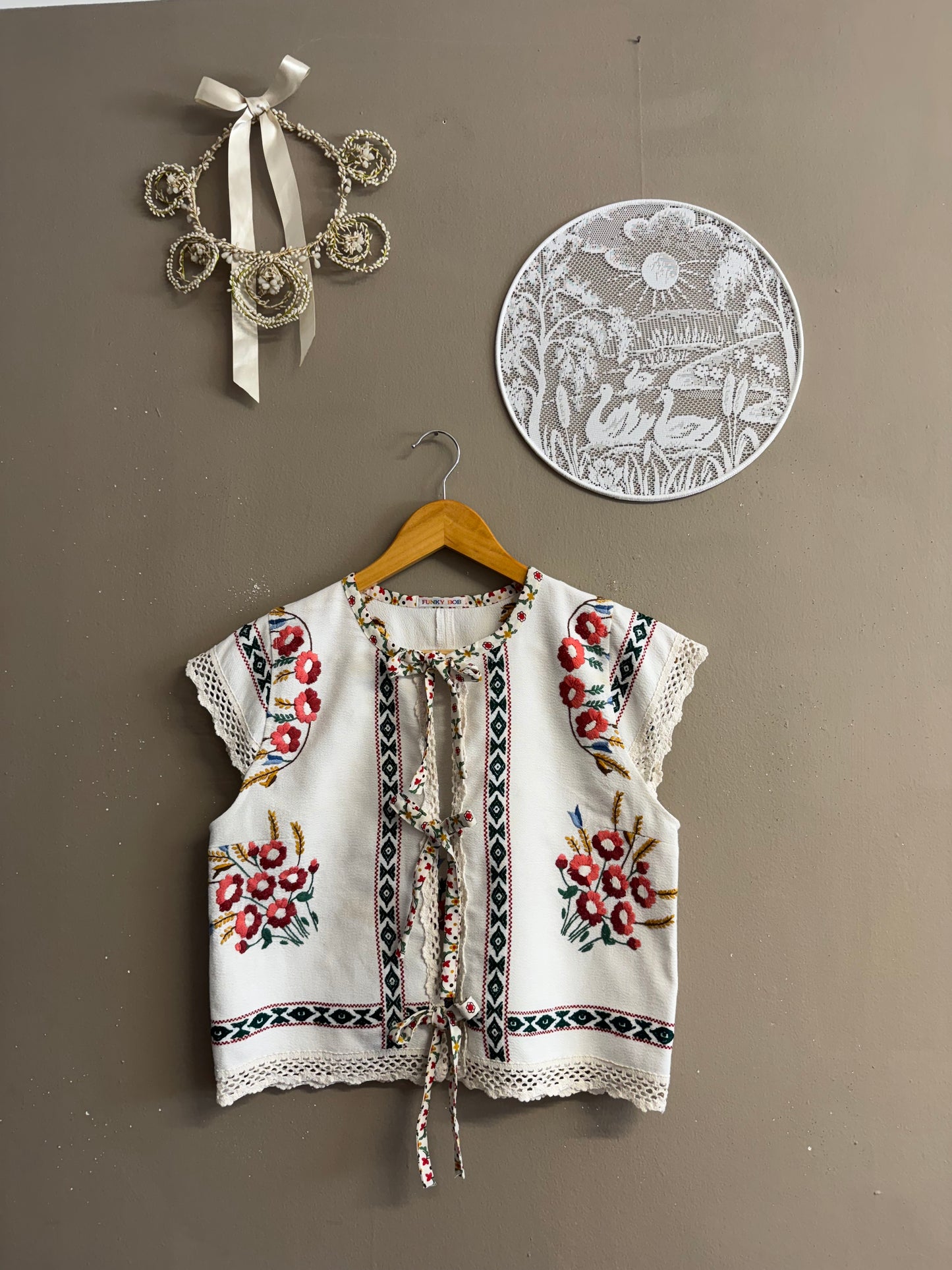 Beige embroidery blouse