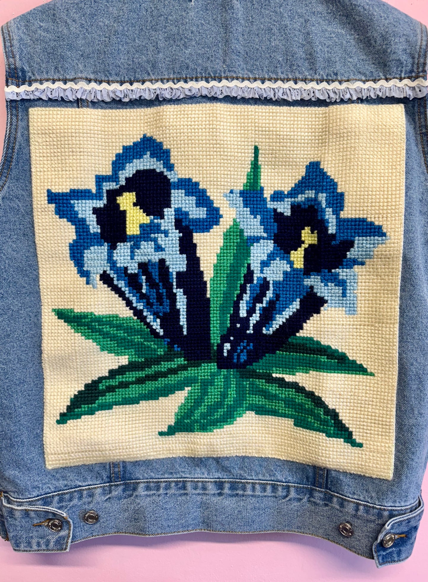 Jeans vest with flowers