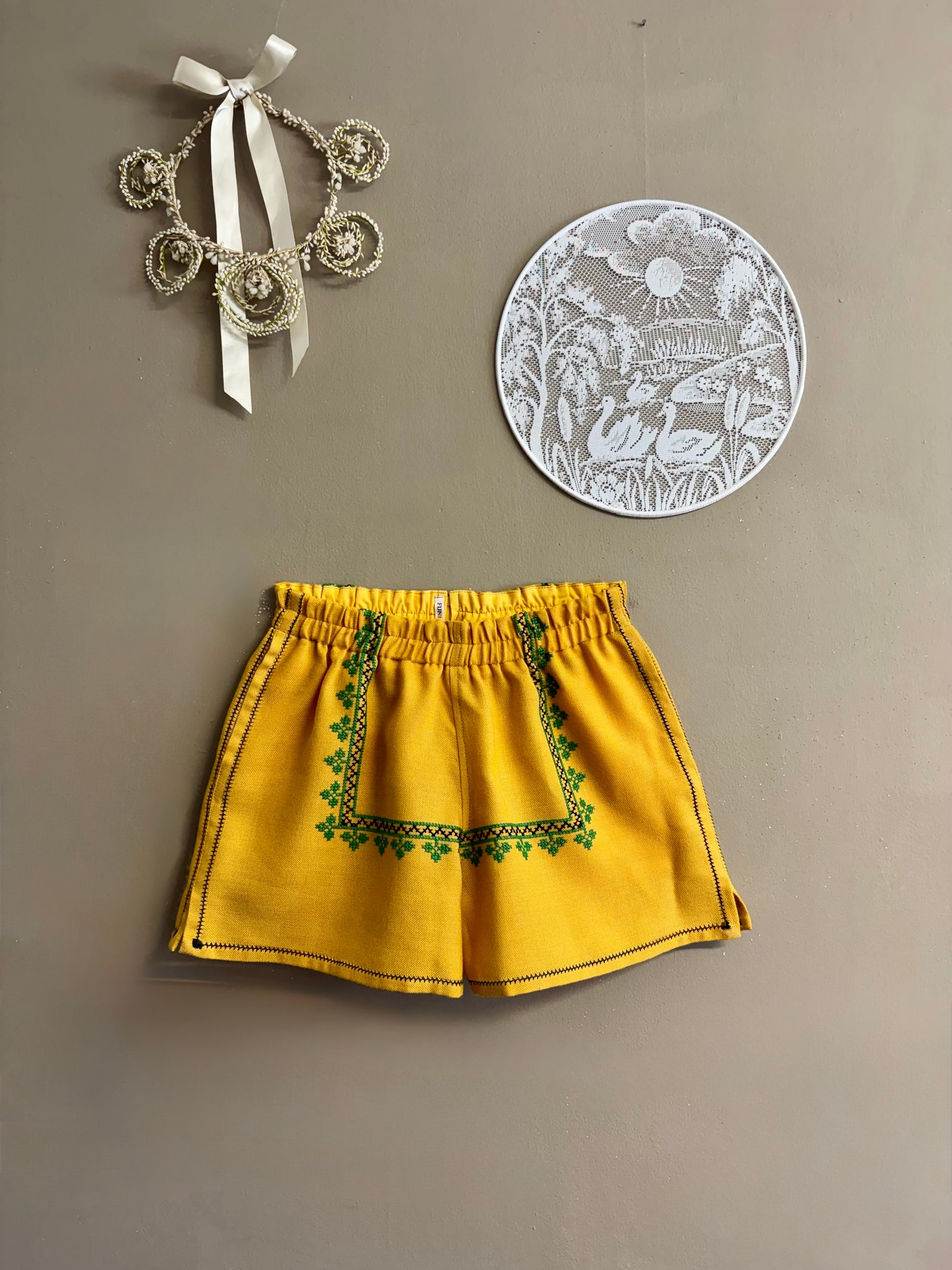 Embroidery mustard twinset