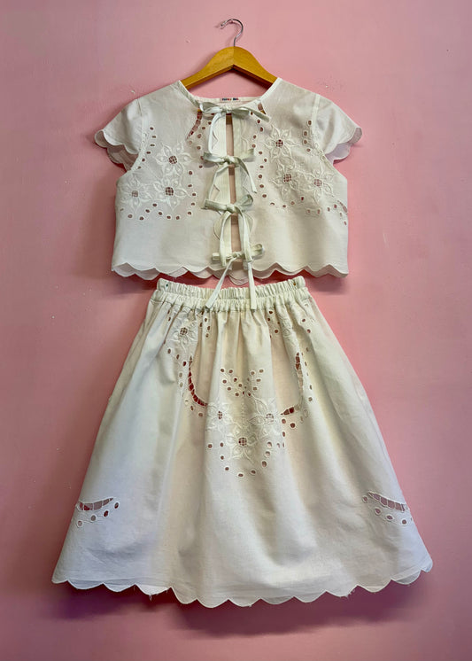 White embroidery twinset