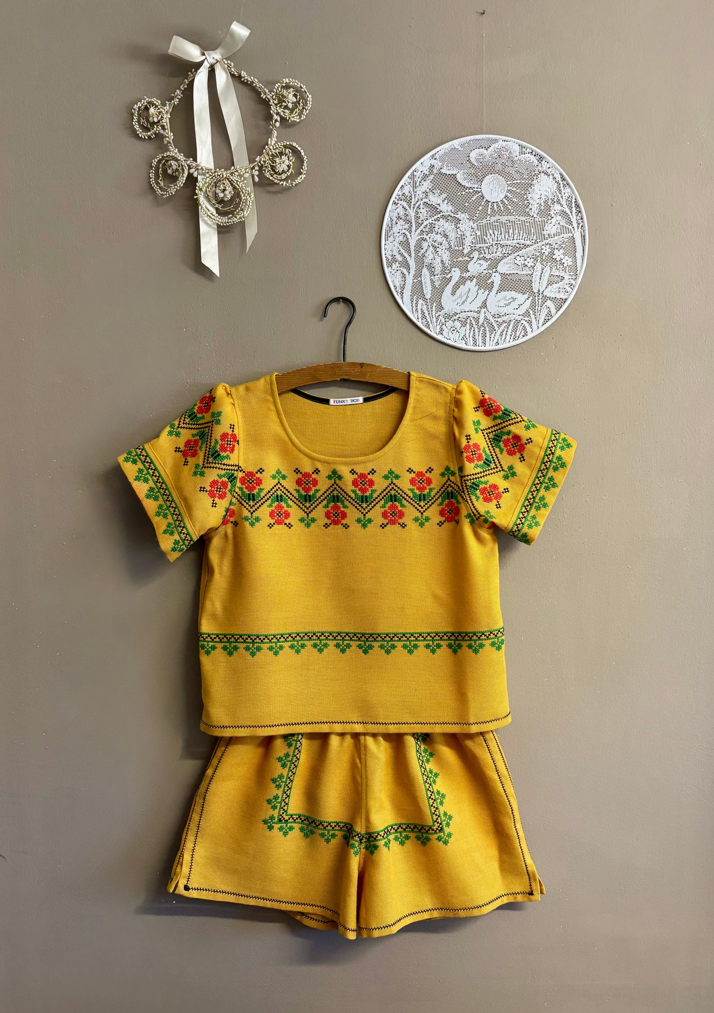 Embroidery mustard twinset