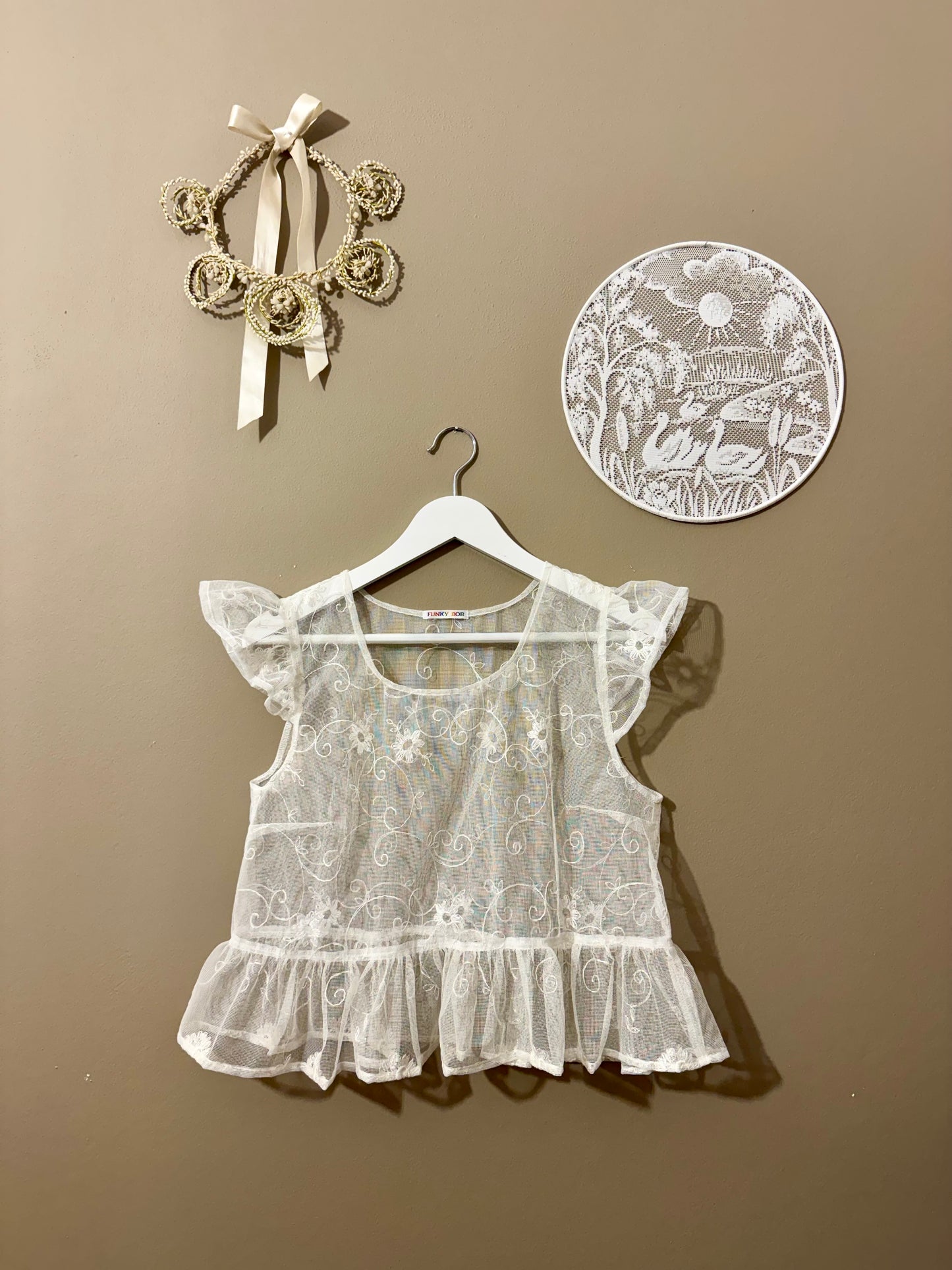 Curtain embroidery top