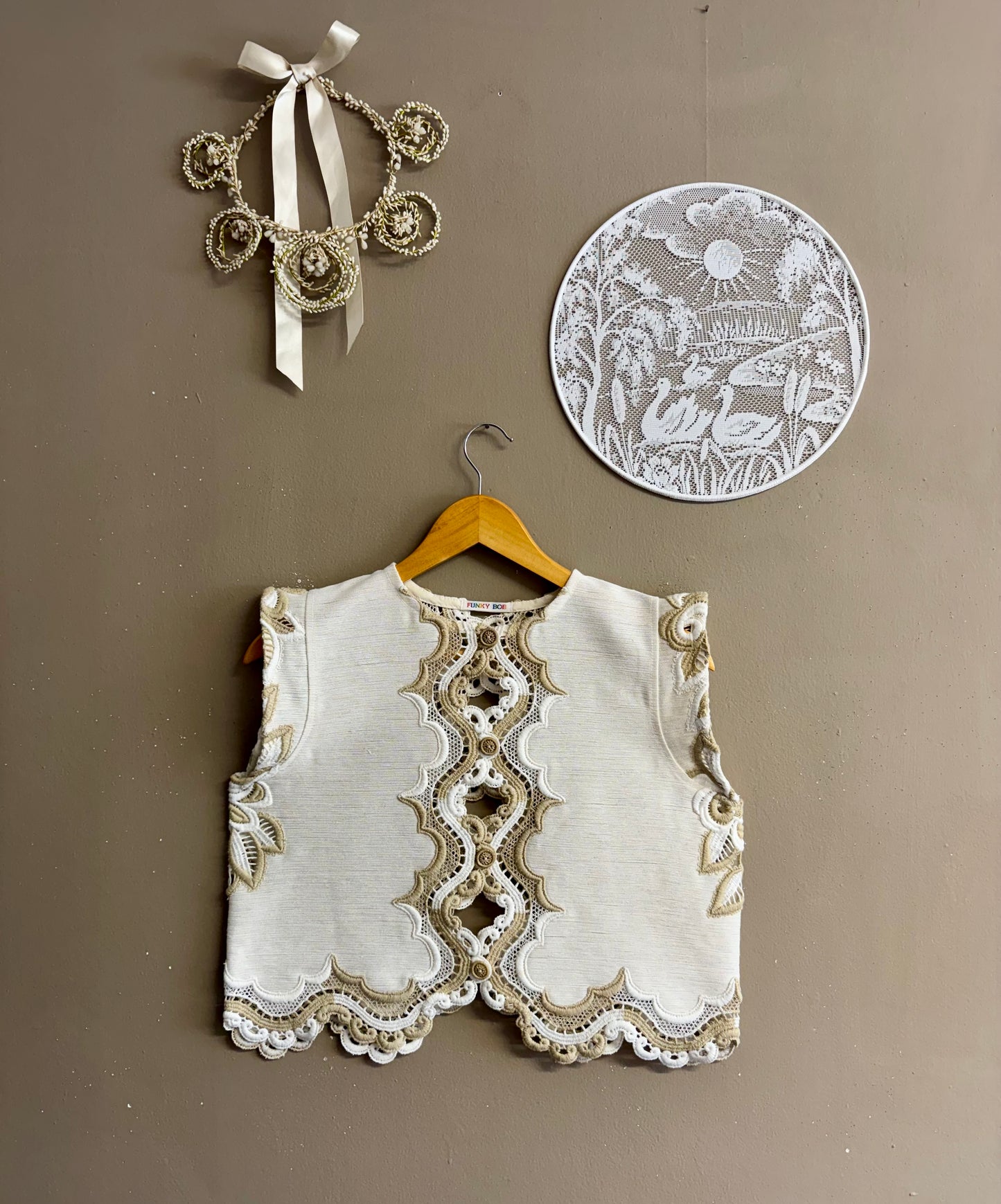 Blouse with beige embroidery