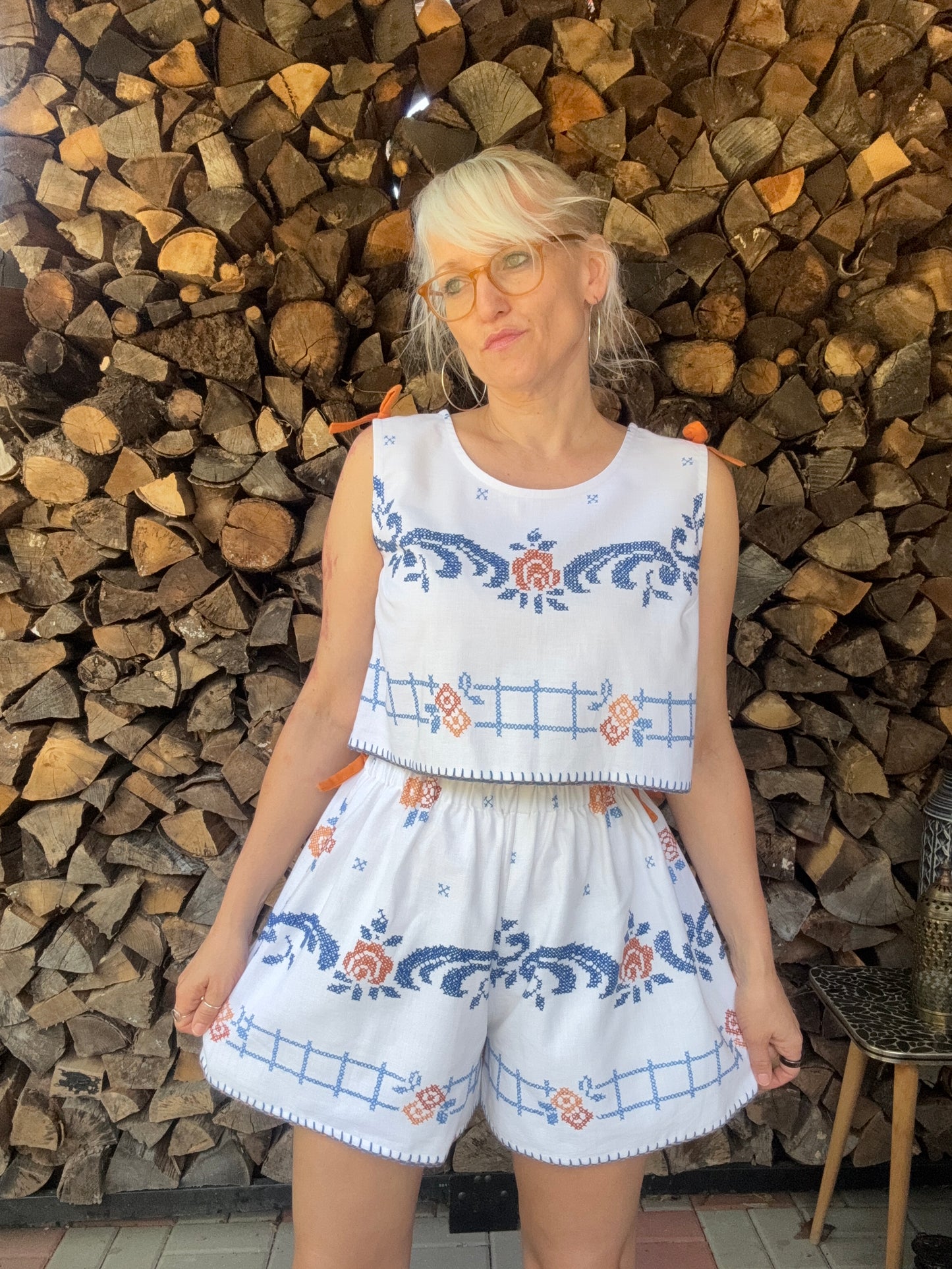 Cotton embroidery twinset