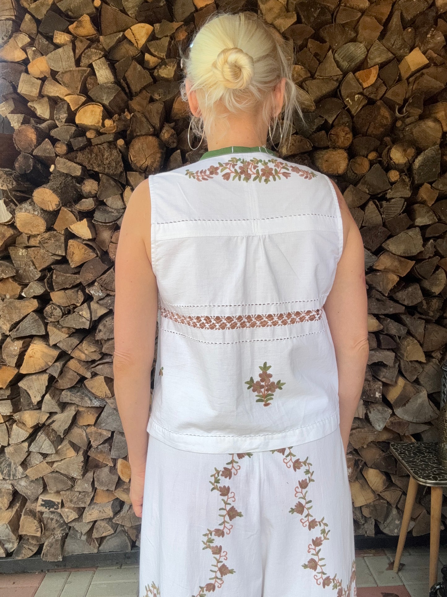 Cotton embroidery pants twinset