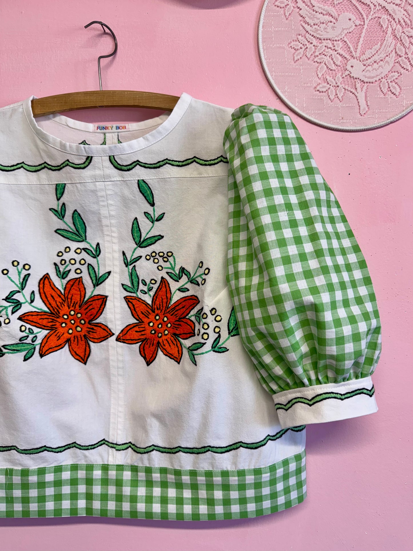 Blouse with green gingham
