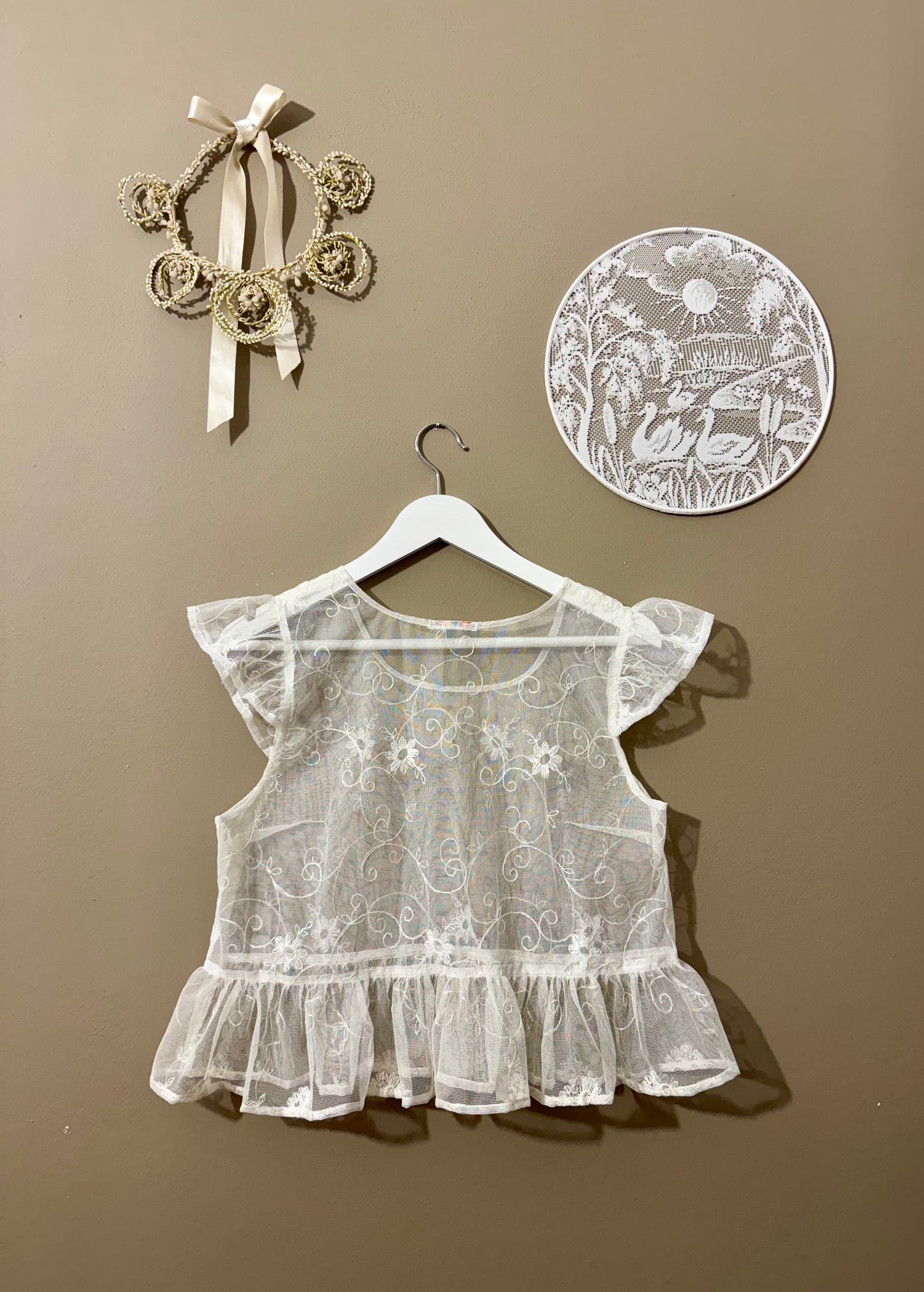 Curtain embroidery top