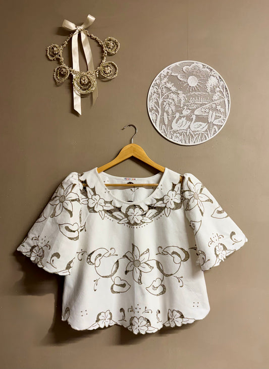 Blouse with grey embroidery