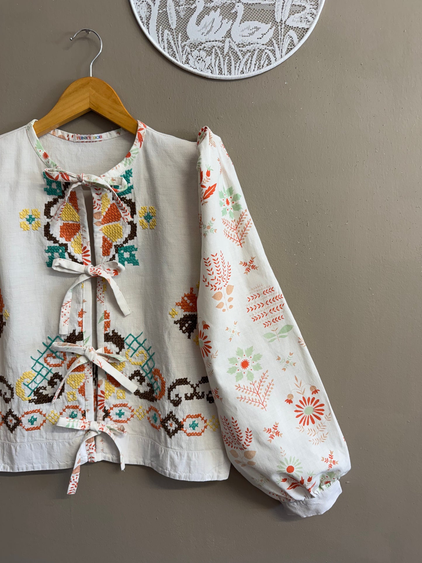 Beige embroidery blouse