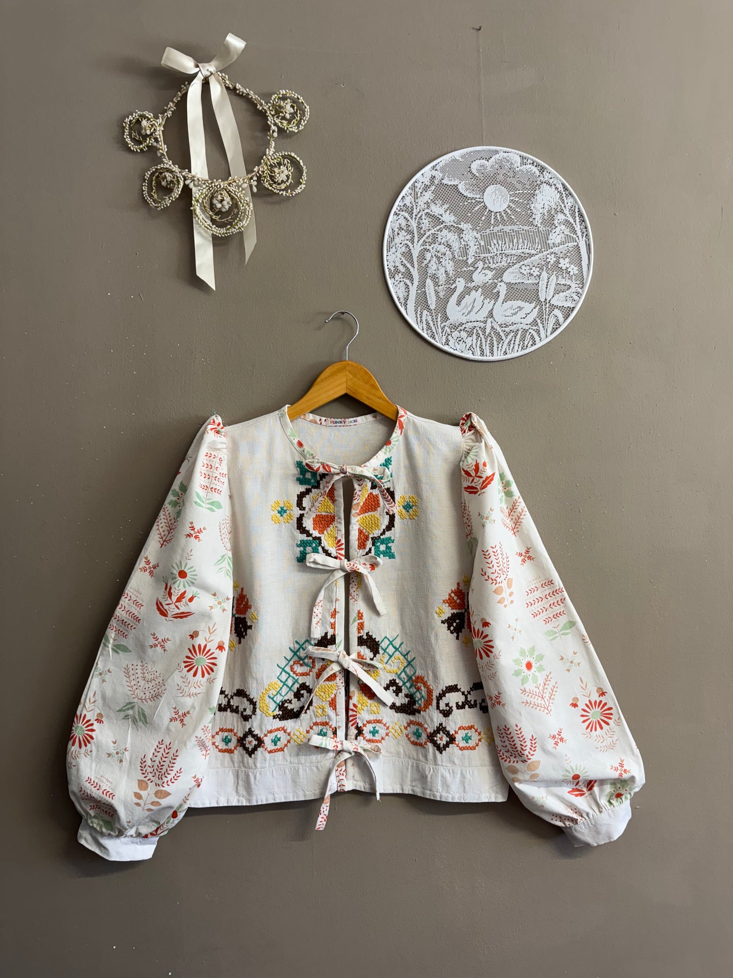 Beige embroidery blouse