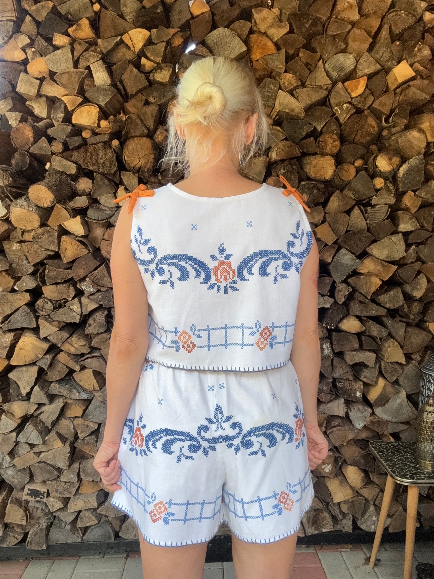 Cotton embroidery twinset