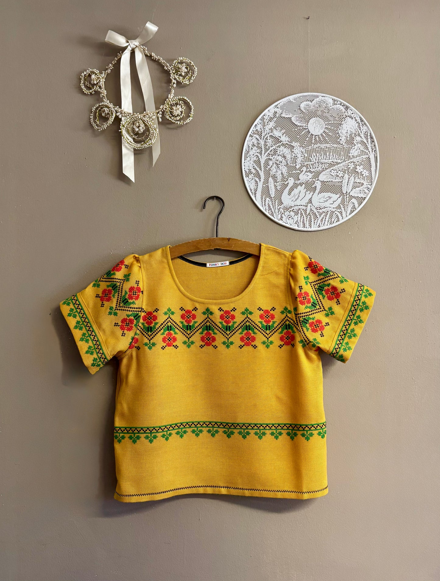 Embroidery mustard twinset