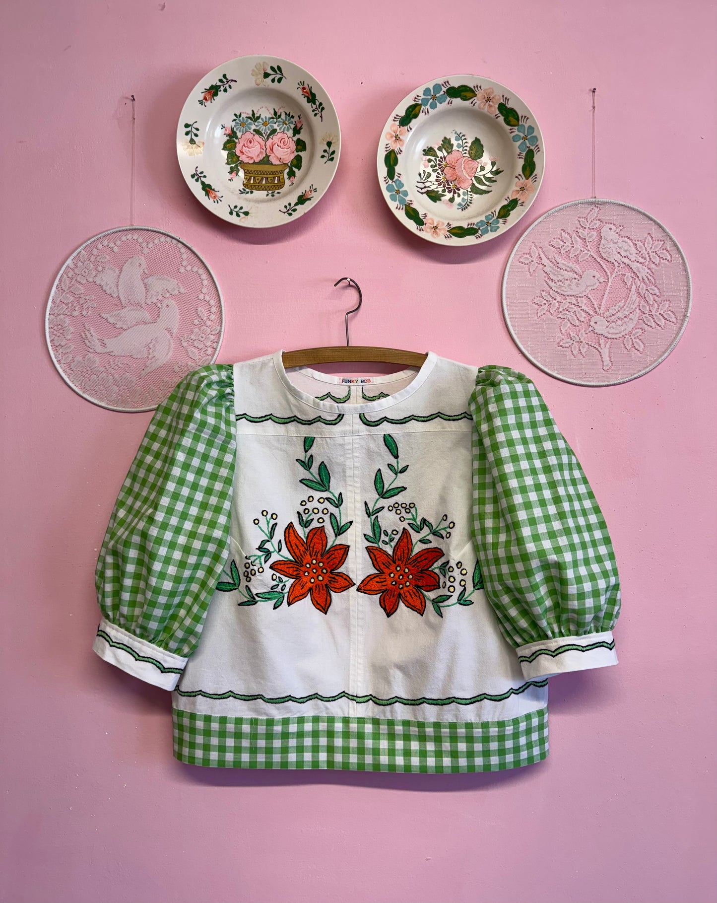 Blouse with green gingham