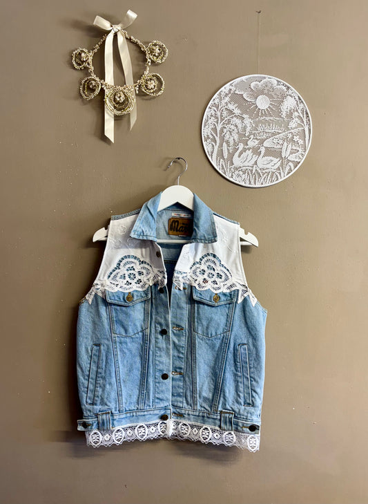 Embroidery jeans vest