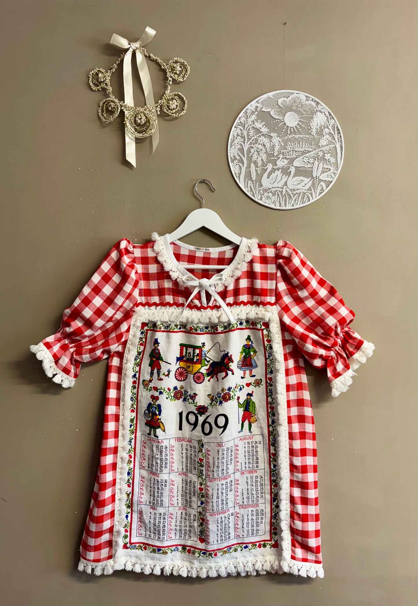 Gingham dress with teatowel 1969