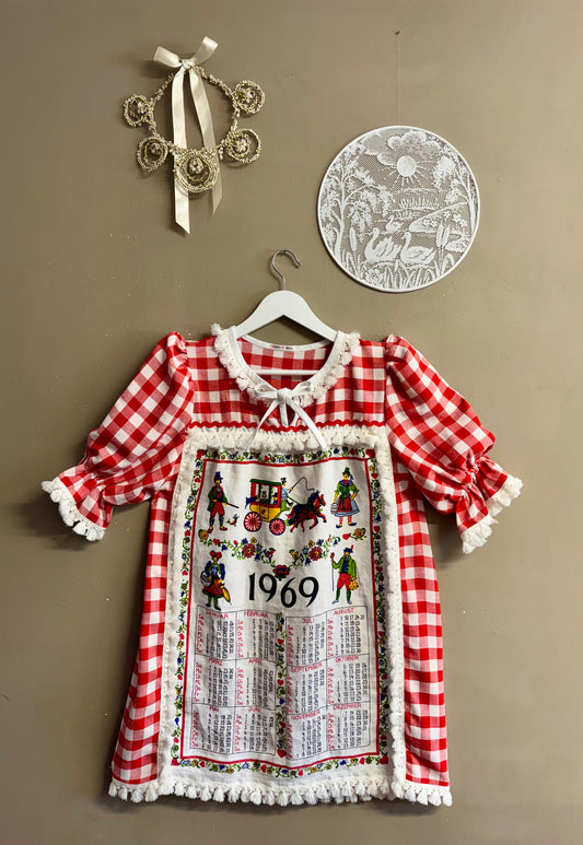 Gingham dress with teatowel 1969