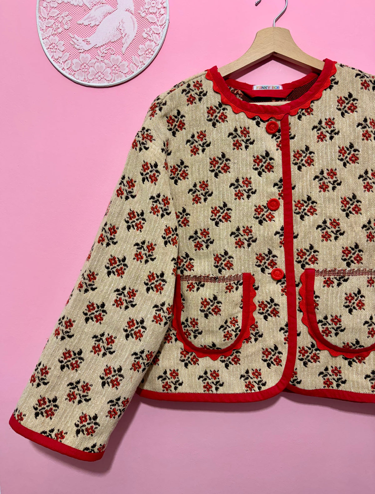 Autumn beige jacket with butterfly