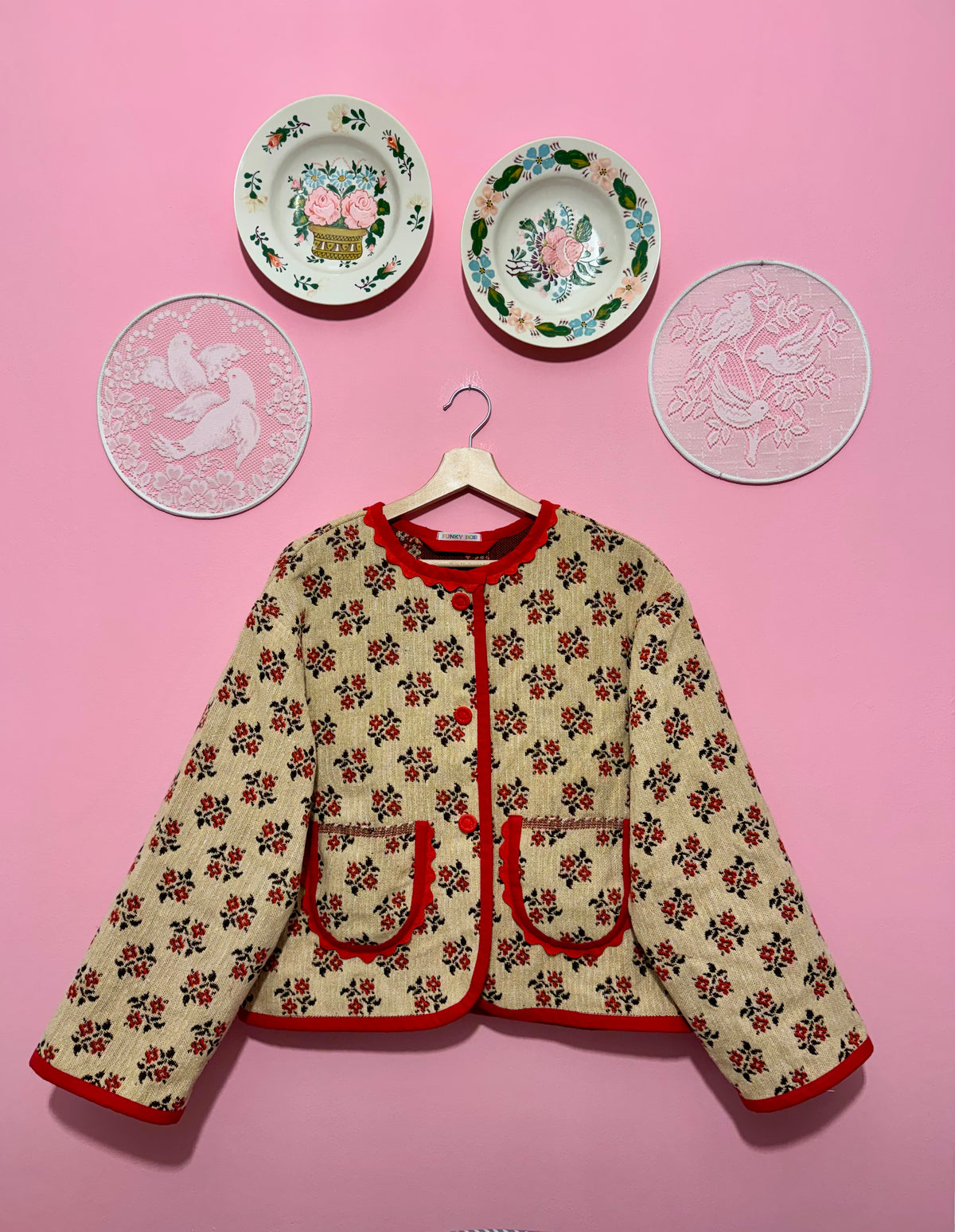 Autumn beige jacket with butterfly