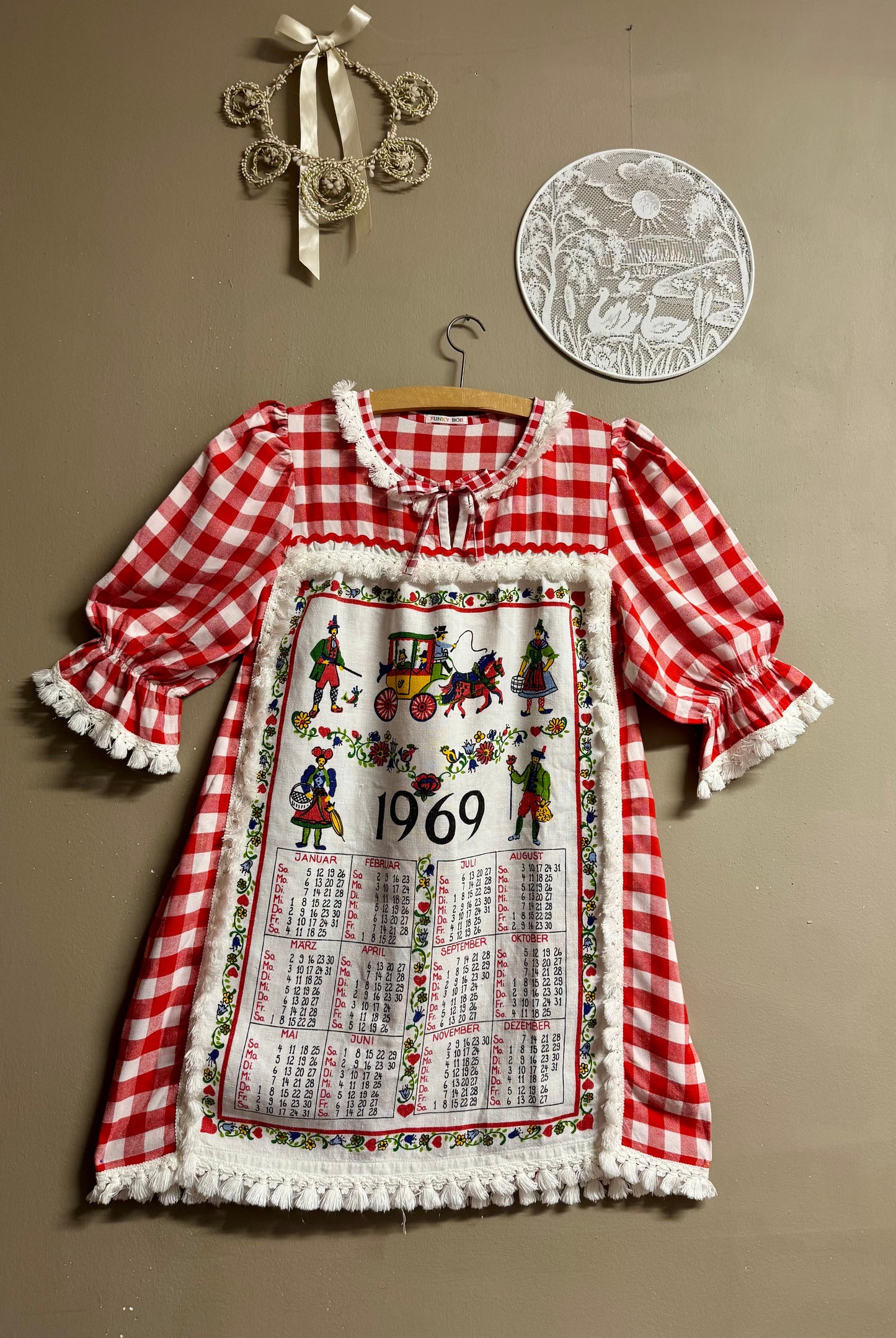 Gingham dress with teatowel 1969