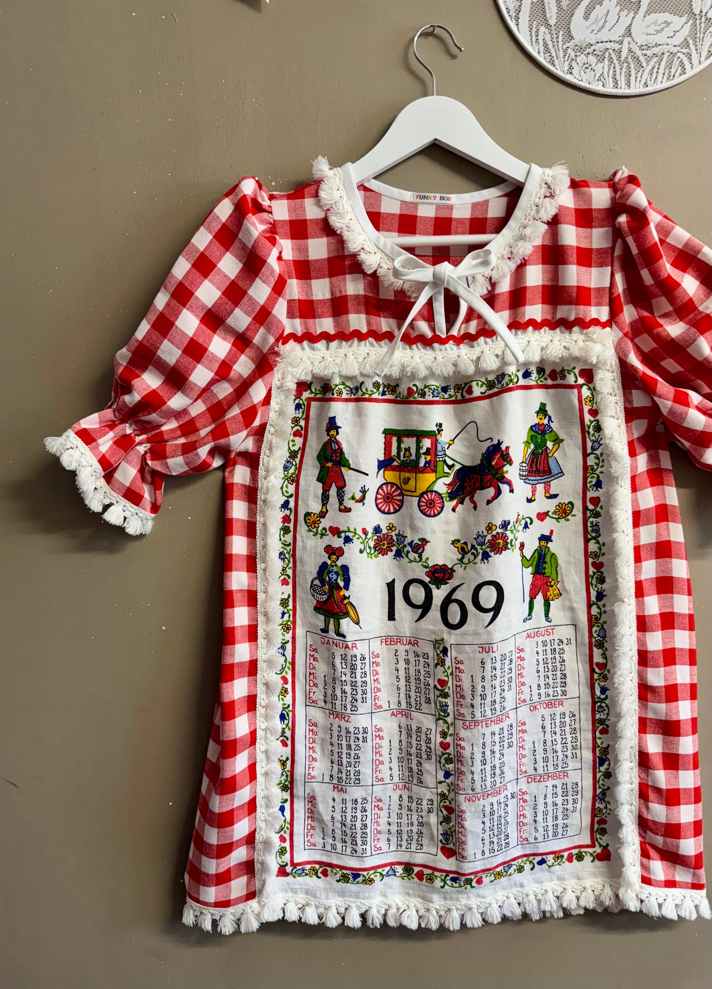 Gingham dress with teatowel 1969