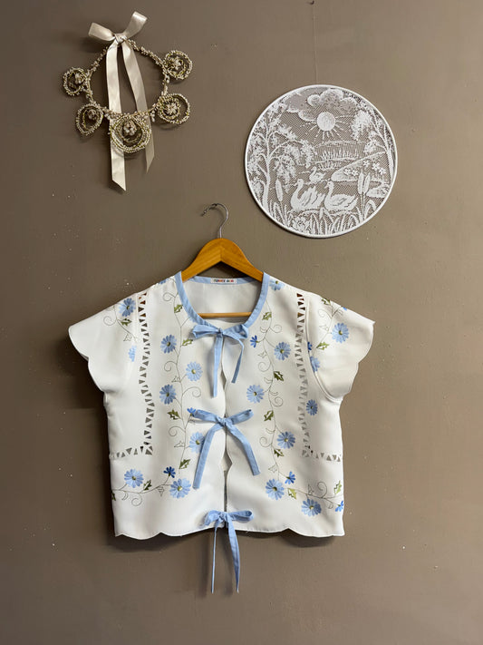Blue embroidery blouse
