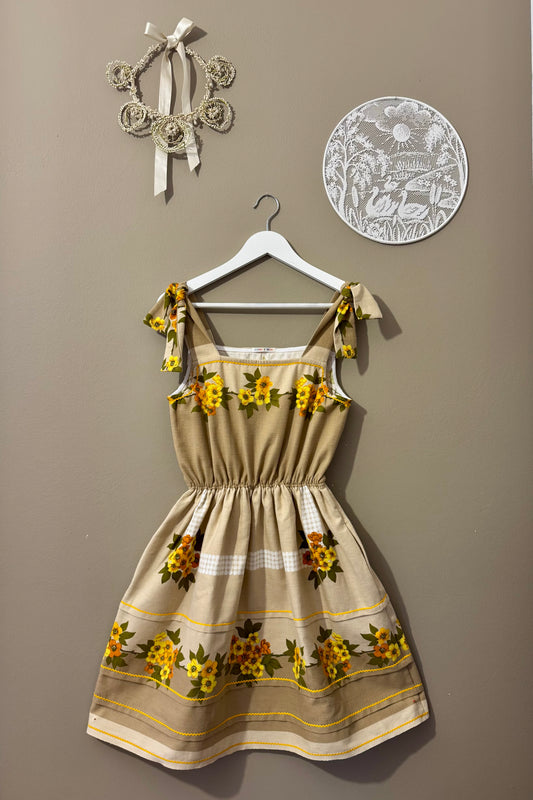Beige cotton dress with flowers