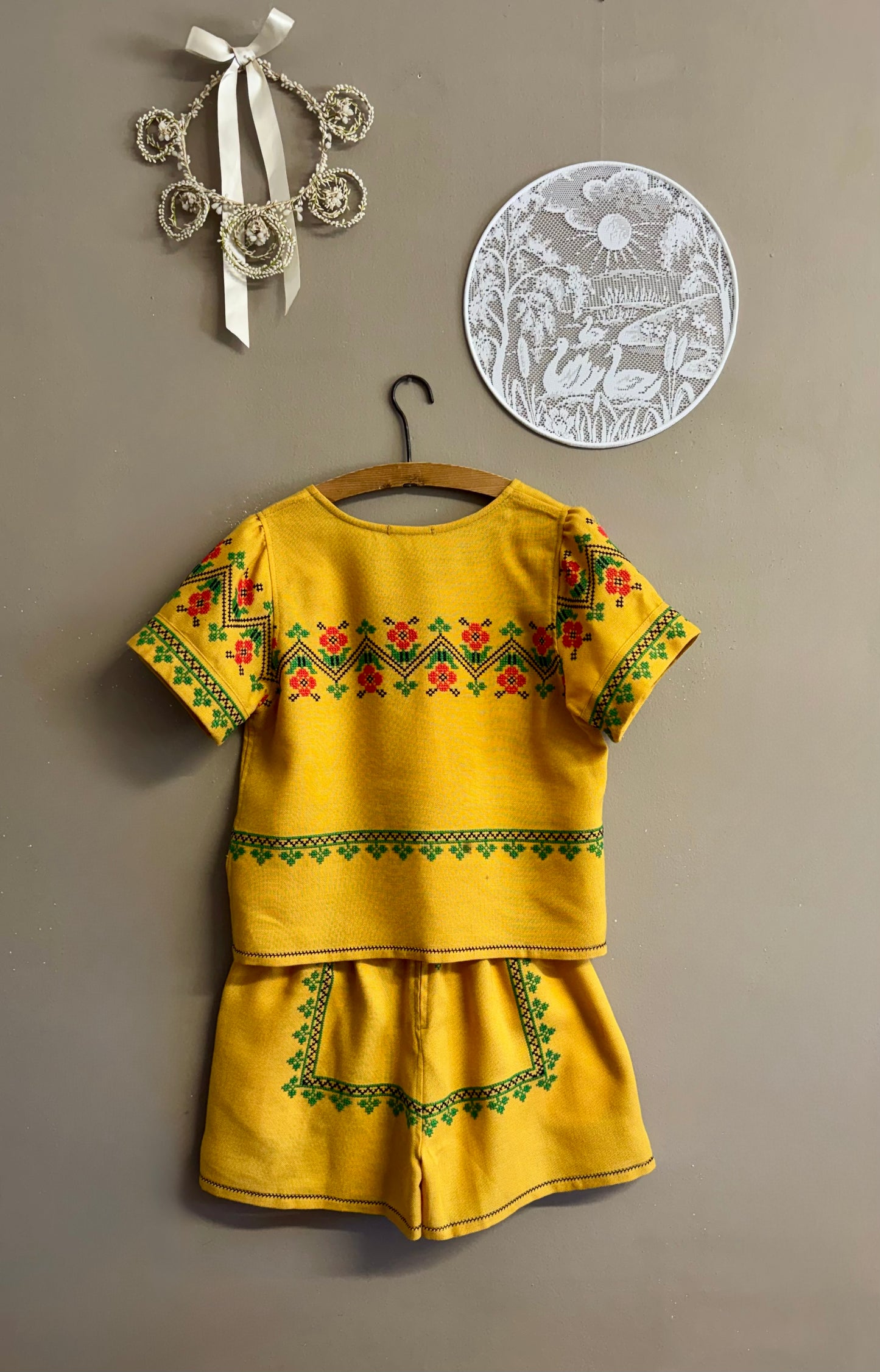 Embroidery mustard twinset